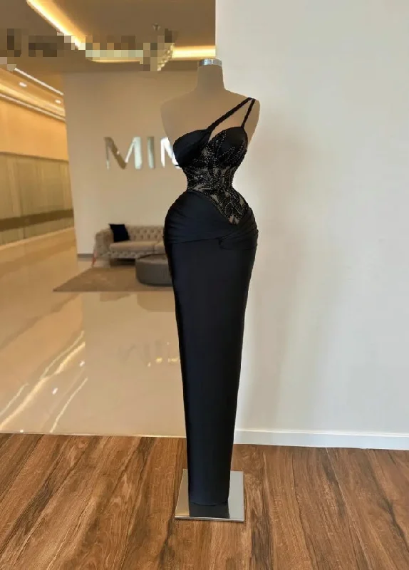 Special Price lace dressClassy Black One Shoulder Long Evening Dresses Sleeveless Sequins Leafs Bodice Folded Satin Straight Fitted Elegant Party Gowns Special Price lace dressClassy Black One Shoulder Long Evening Dresses Sleeveless Sequins Leafs Bodice Folded Satin Straight Fitted Elegant Party Gowns