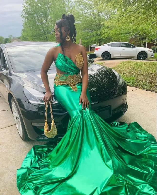 Overstock high-waisted dressEmerald Green Sparkly Trumpet Evening Formal Dresses for Black Girl Luxury Diamond Crystal Afrian Prom Birthday Gown