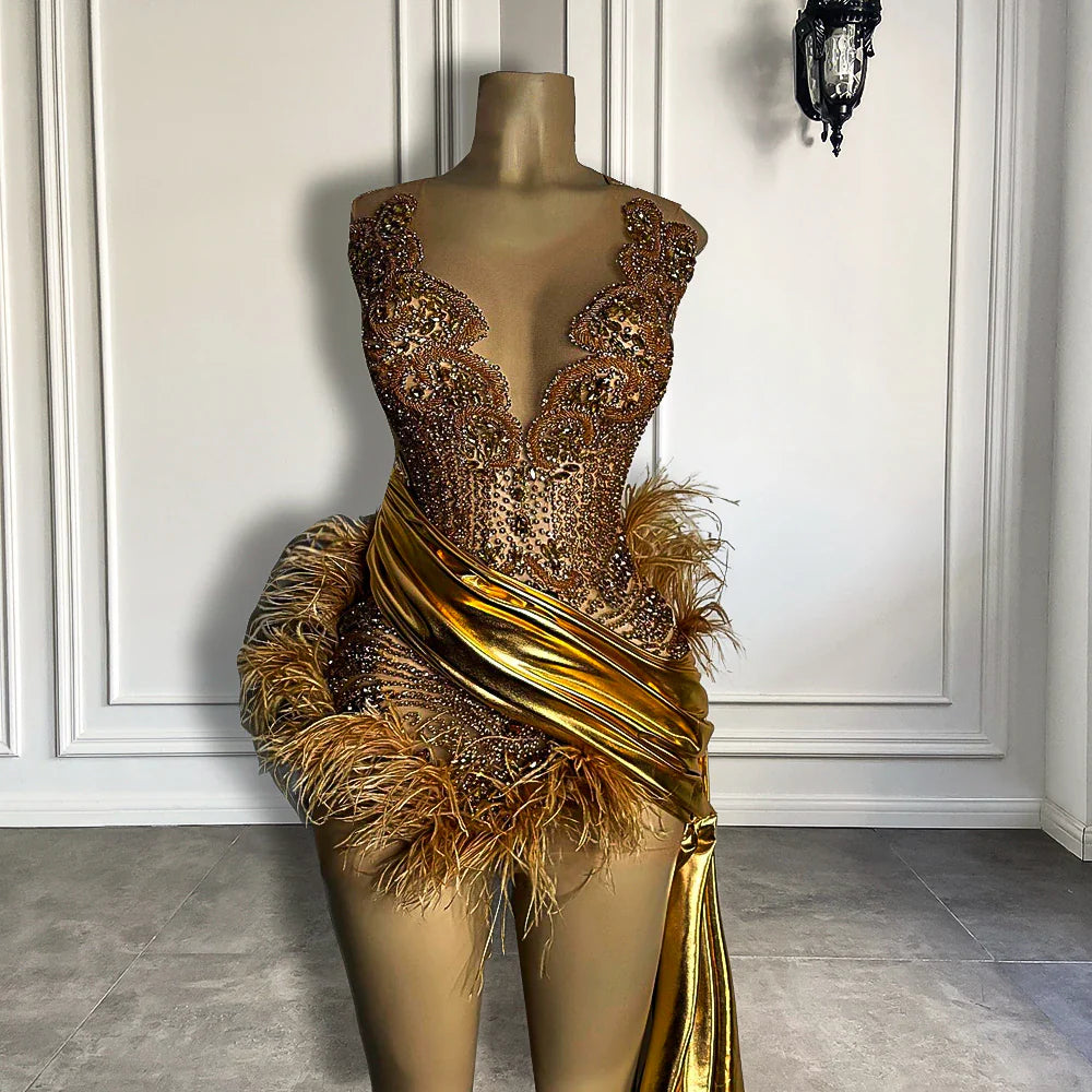Price Drop Alert off-the-shoulder dressLuxury Gold Diamond Formal Occasion Cocktail Dresses Sheer Sexy See Through Black Girls Feather Short Prom Dresses Birthday Price Drop Alert off-the-shoulder dressLuxury Gold Diamond Formal Occasion Cocktail Dresses Sheer Sexy See Through Black Girls Feather Short Prom Dresses Birthday
