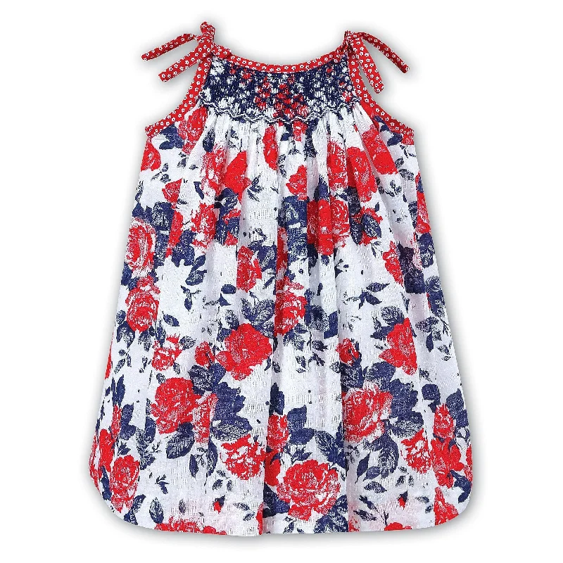 casual knit dressSarah Louise Red White & Blue Floral Shift Dress