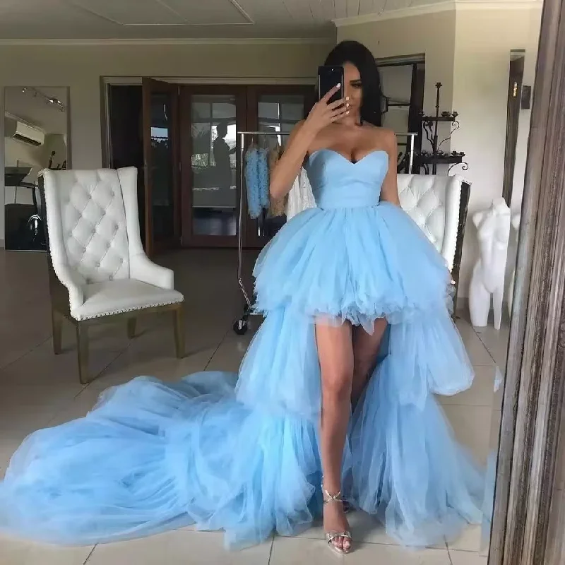 structured dressHigh Low Prom Dresses Sweetheart Ruffles Light Blue Tulle Short Front Long Back Party Dresses Graduation Evening Gowns