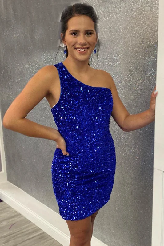 minimalistic dressRoyal Blue Sequins Sheath Straps Homecoming Dress