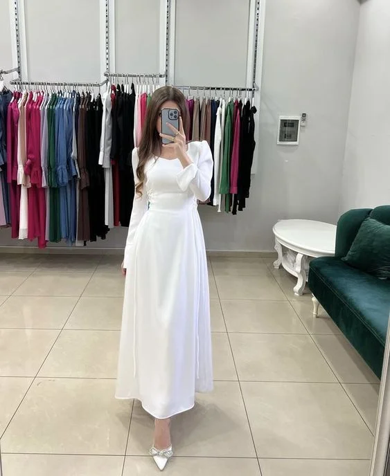 Savings Alert relaxed fit dressSimple White A-line Long Sleeves Prom Dress Y7128