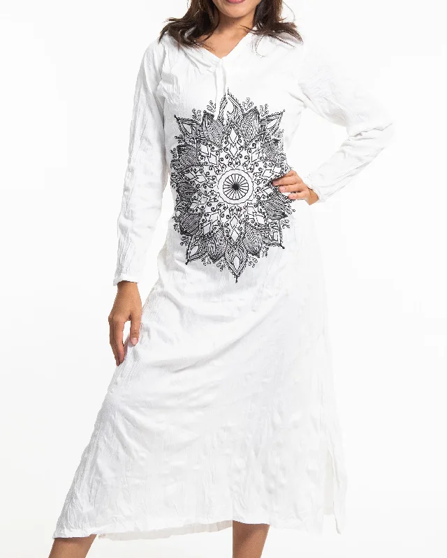 Special Price Womens Lotus Mandala Long Hoodie Dress in White
