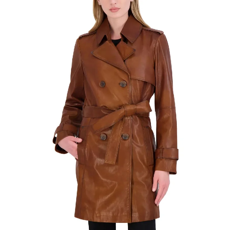 modern outerwearPetites Womens Collared Long Leather Jacket