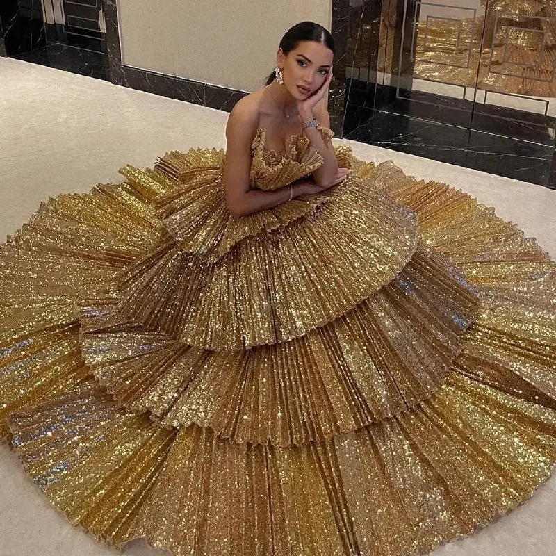Limited Quantity casual shift dressGold A-Line Strapless Ruffles Evening Dresses Luxury Gowns For Women Party Couture فساتين سهره فاخره Limited Quantity casual shift dressGold A-Line Strapless Ruffles Evening Dresses Luxury Gowns For Women Party Couture فساتين سهره فاخره