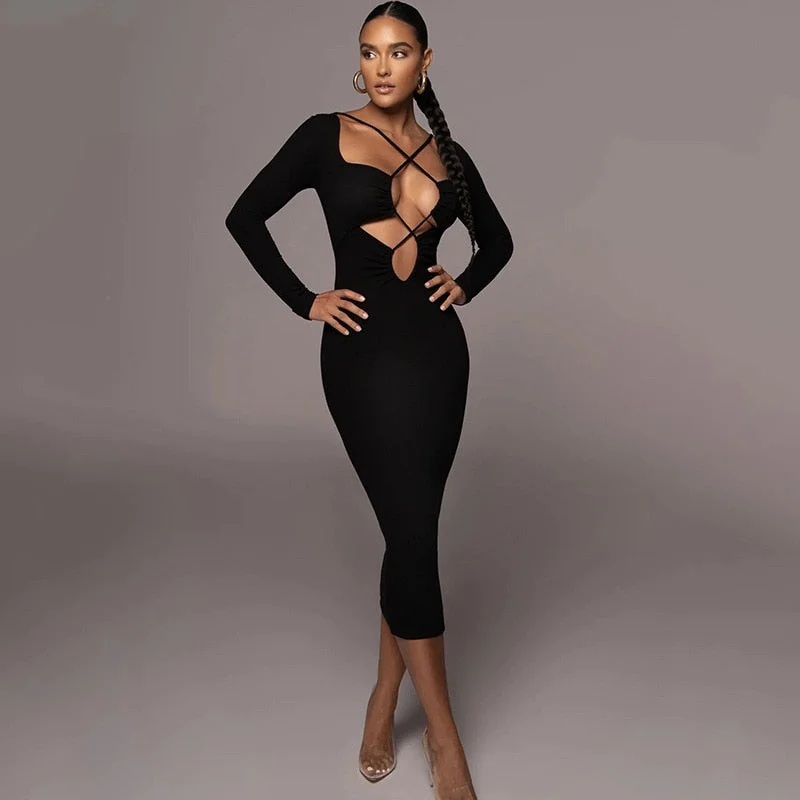 Weekend Flash Sale satin midi dressBerriesJam - Sexy Bandage Hollow Out Bodycon Long Sleeve Dress Weekend Flash Sale satin midi dressBerriesJam - Sexy Bandage Hollow Out Bodycon Long Sleeve Dress