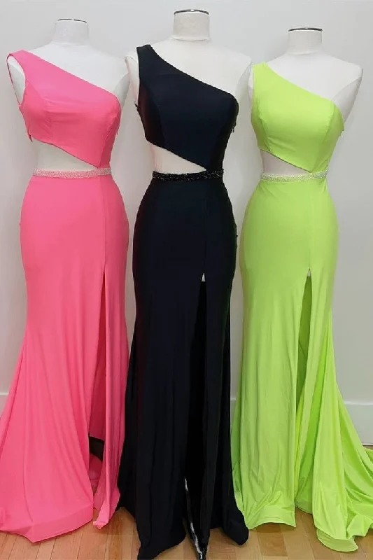 fitted bodycon dressOne Shoulder Mermaid Long Prom Dress with Side Cut