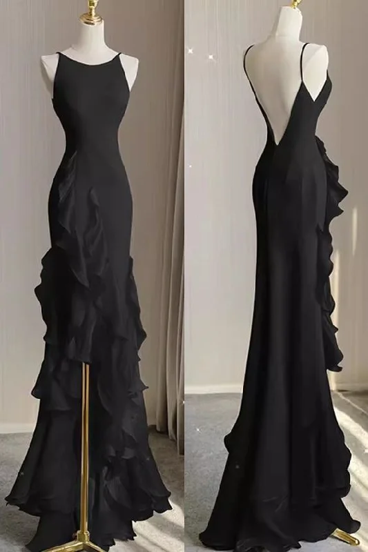 Don’t Miss Out vintage dressSimple Mermaid Beach Black Evening Dress with Ruffles, Spaghetti Straps Backless Prom Gown Y5652 Don’t Miss Out vintage dressSimple Mermaid Beach Black Evening Dress with Ruffles, Spaghetti Straps Backless Prom Gown Y5652