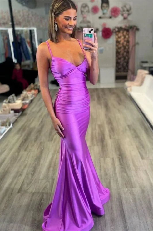 boho-chic dressSexy Purple V-Neck Lace-Up Back Mermaid Long Prom Dress  Y7277