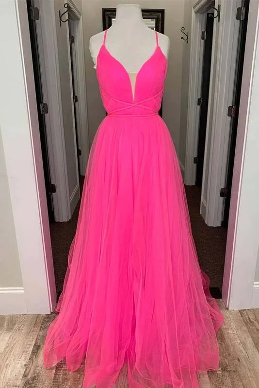 Price Meltdown lace-up dressA-line Hot Pink Long Formal Dress