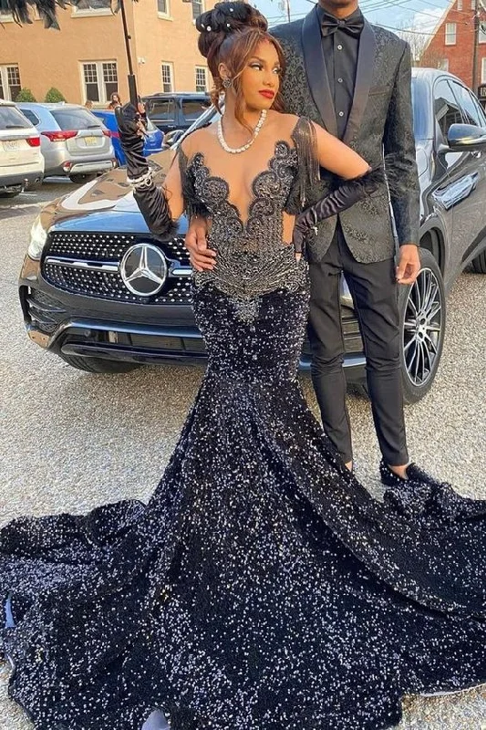 Blowout Deals layered dressV-neck Beaded Sequined Mermaid Long Prom Dresses