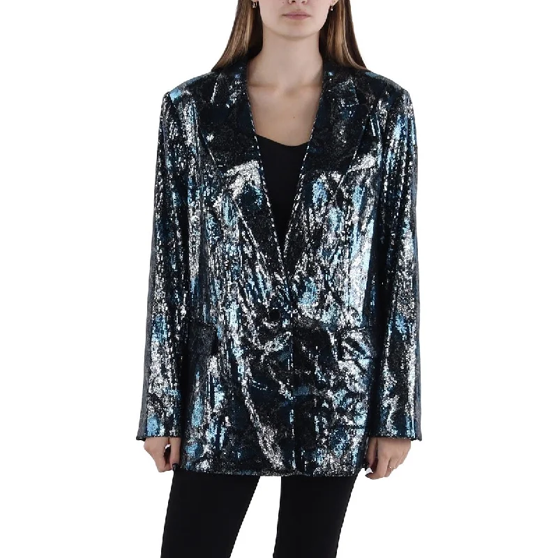 Holiday Sale lightweight outerwearAudrey Womens Sequined Suit Separate One-Button Blazer