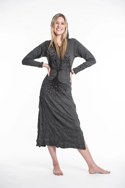 Limited Availability Womens Tree of Life Long Hoodie Dress in Black