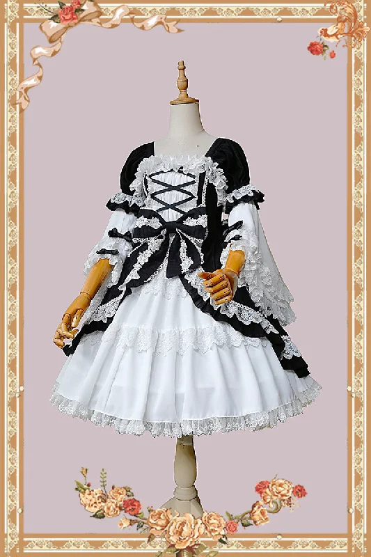 vintage-inspired dressInfanta~Vintage Doll Patchwork Sleeve Lolita OP