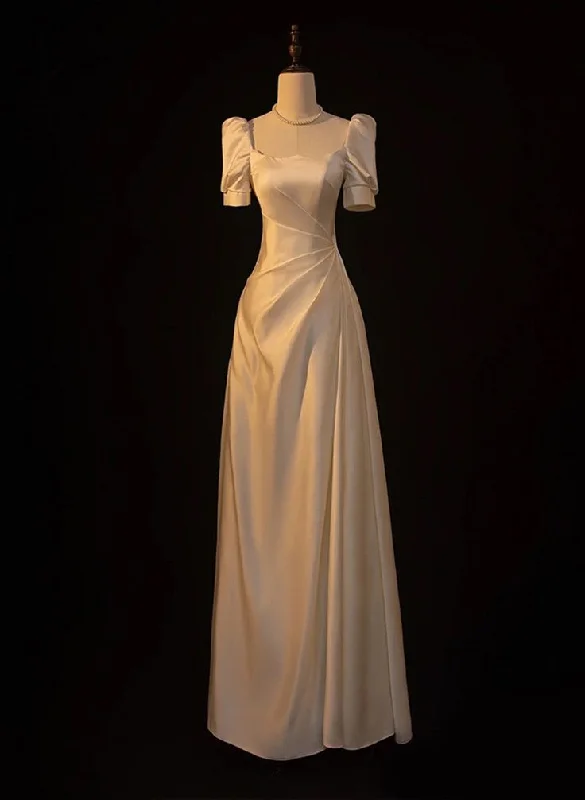 elegant dressElegant White Satin A-line Wedding Party Dress Long Prom Dress Evening Gown Y7546