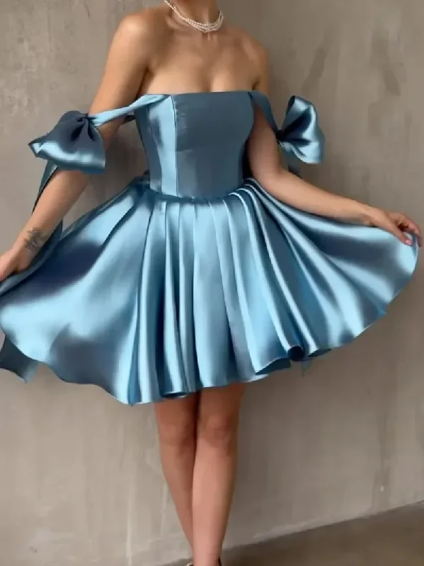 Big Savings vintage dressElegant Solid Color A Line Vestidos De Noche Sweet Bow Short Graduation Dresses Sweetheart Slim Waist Prom Party Dress Women