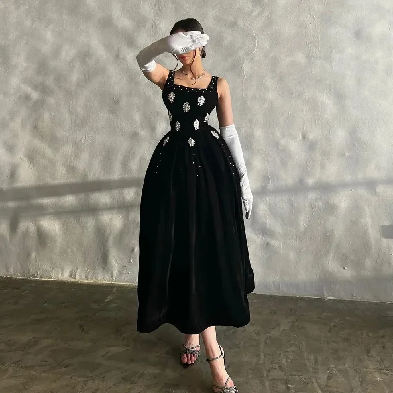 Unmissable Offer midi dressLittle Black Dress Velour Formal Occasion Dress Fashion Long Ball Gown A-line Evening Party Gowns