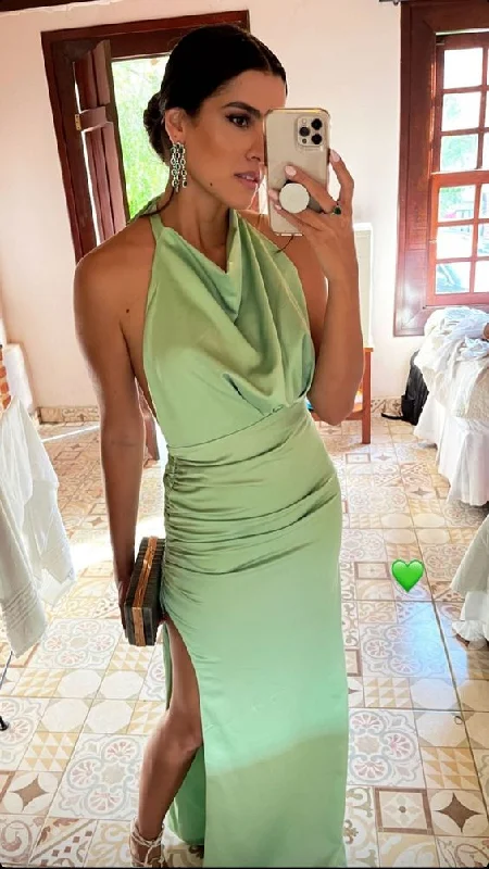 A-line dressCharming Green Sheath Prom Dress With Split,Green Evening Dress Y7284