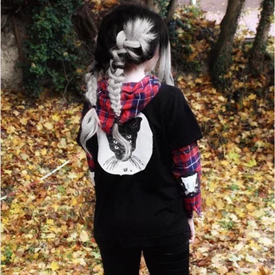 Steals and Deals REVIEW FOR GOTHIC CAT PRINT FAKE TWO PIECES HOODIE SWEATER YV5082