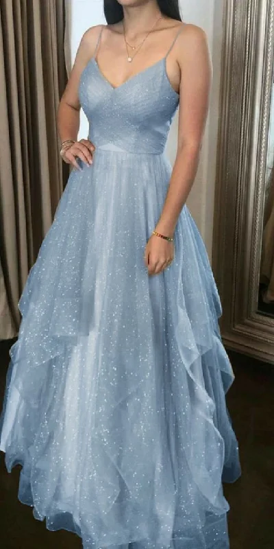 Can't Miss ashionable dressElegant Blue Spaghetti Straps V-neck Tulle Long Prom Dresses Y6806 Can't Miss ashionable dressElegant Blue Spaghetti Straps V-neck Tulle Long Prom Dresses Y6806