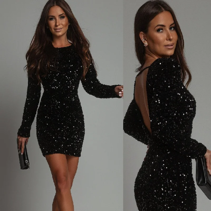 Savings Event cocktail dressWomen's Fashionable Fitted Long Sleeve Dress