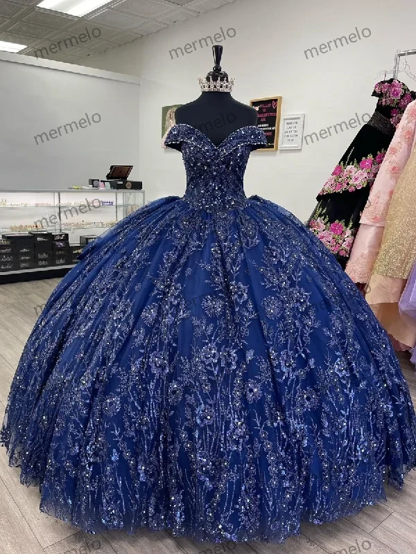 denim dressNavy Blue Off Shoulder Quinceanera Dresses Sweetheart Applique Ball Gown