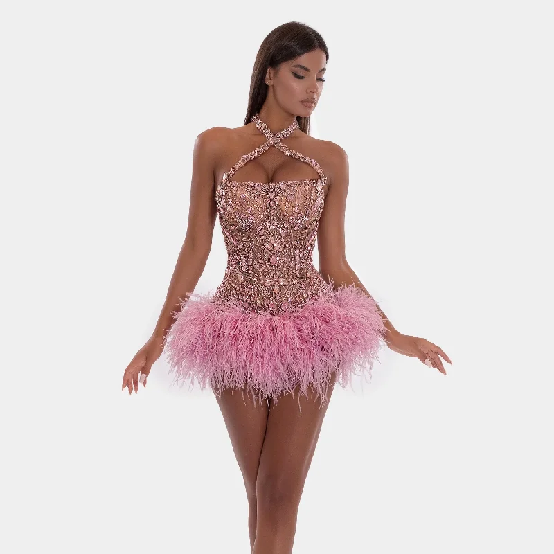 Final Clearance shift dressLuxury Crystals Beading Short Prom Dresses Pink Halter Feathers Mini Cocktail Dress vestidos de gala mujer Gala Event Party Gown Final Clearance shift dressLuxury Crystals Beading Short Prom Dresses Pink Halter Feathers Mini Cocktail Dress vestidos de gala mujer Gala Event Party Gown