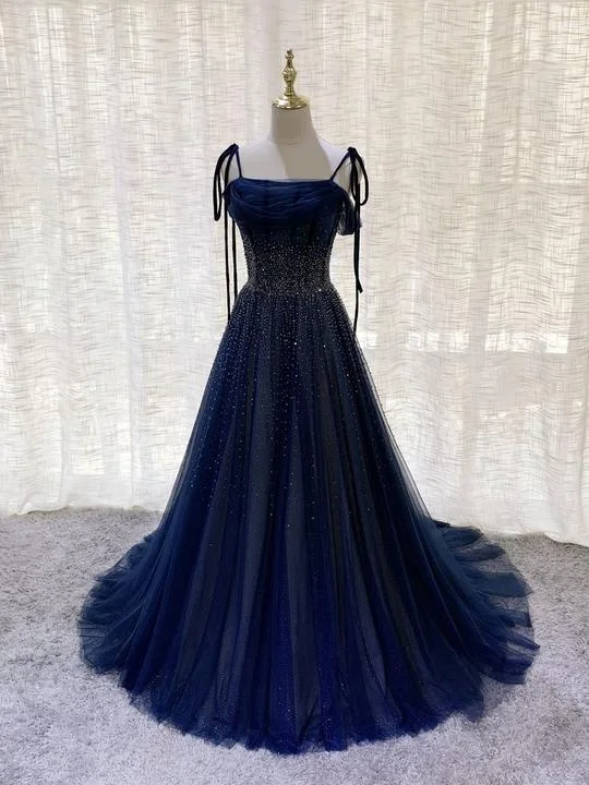 Hot Deal boho-chic dressDark blue tulle sequin long prom dress, dark blue evening dress Hot Deal boho-chic dressDark blue tulle sequin long prom dress, dark blue evening dress