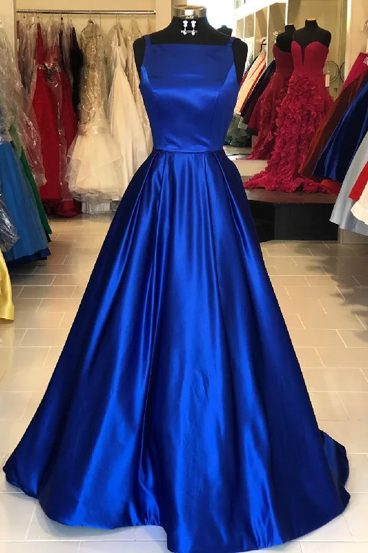 Final Markdown casual summer dressHollow Out Royal Blue Satin Long Prom Dress