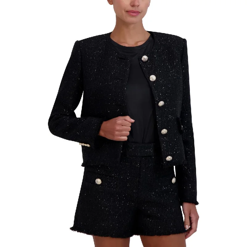 vintage coatWomens Tweed Sequined Collarless Blazer