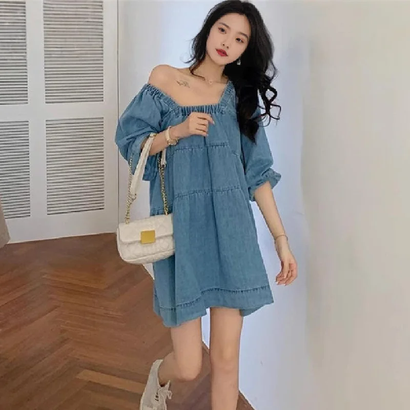 Don’t Miss Out long sleeve dressSquare-cut Collar And Blue Dress French Girl Loose Skirt Female Don’t Miss Out long sleeve dressSquare-cut Collar And Blue Dress French Girl Loose Skirt Female