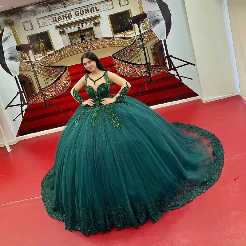 Big Discounts stylish dressEmerald Green Quinceanera Dress For Girl Ball Gown Shiny Sequin Lace Appliques Party Dresses Vestidos De 15 Años