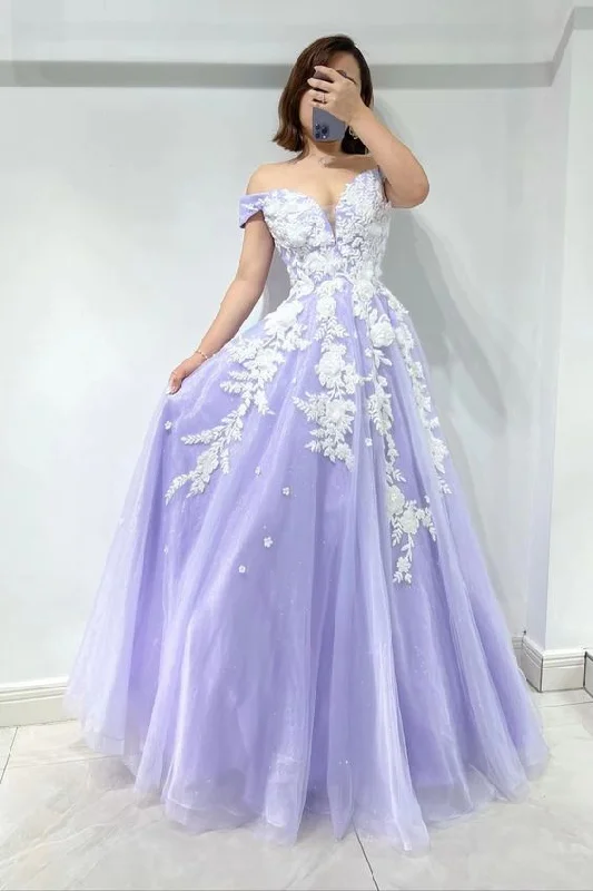 Unmissable Offer A-line dressAmazing Lilac Sweetheart Off-The-Shoulder Tulle Evening Dress With Appliques Y5842 Unmissable Offer A-line dressAmazing Lilac Sweetheart Off-The-Shoulder Tulle Evening Dress With Appliques Y5842