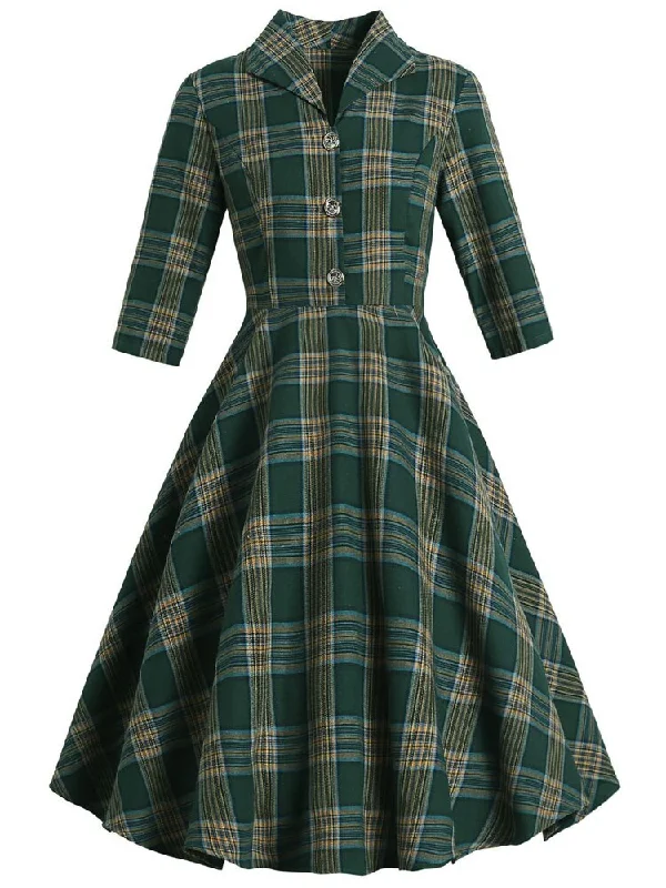 Super Sale wool dressBerriesJam - Button Up Plaid Vintage Robe Swing Dress