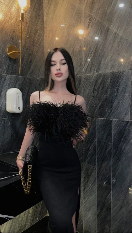 Price Break lace dressClassy Black Long Prom Dress With Split,Black Evening Dress Y6419