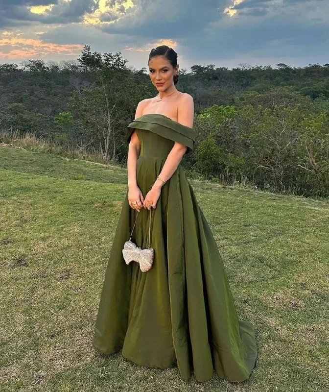 Weekend Deal statement dressOff Shoulder Green Prom Dress A Line Evening Gown