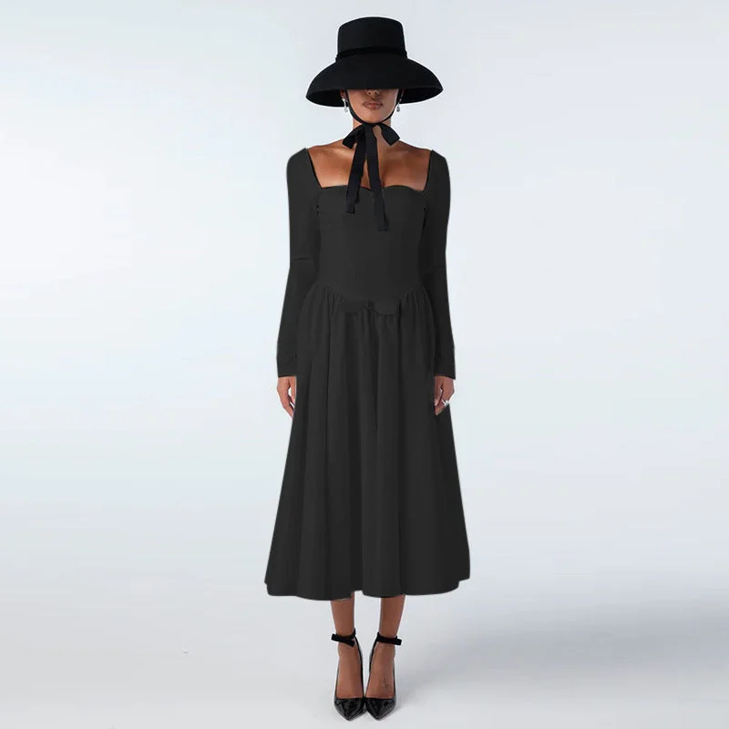 Discount Mania casual day dressFashion Elegant Square Collar Dress Women