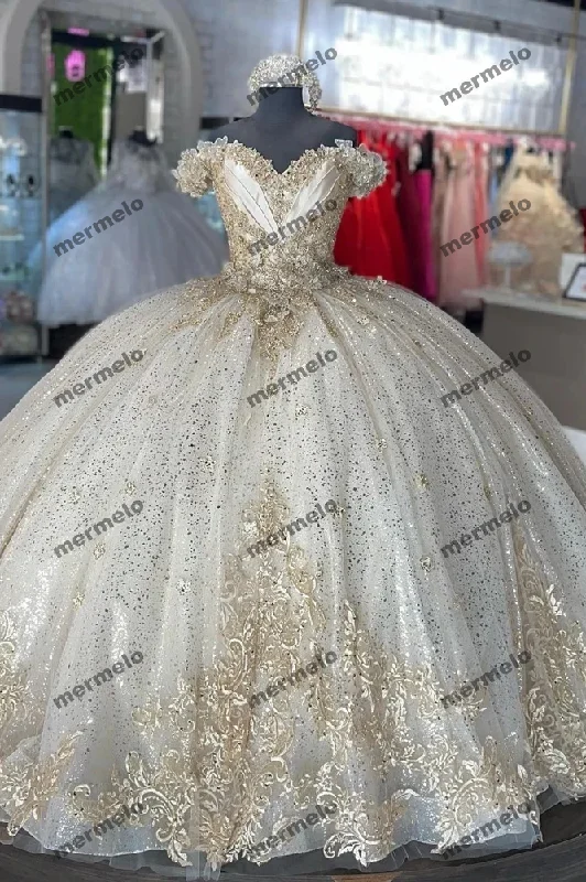 formal dressGlittering Quinceanera Dresses Vestidos De Años Ivory Champagne Lace Princess Dress Birthday Party Gowns Corset