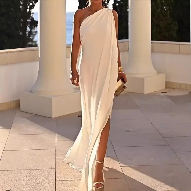 Buy Now casual evening dressWomen's Summer Off-shoulder Solid Color Loose Dress