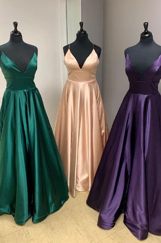 Huge Savings chic dressSimple A-Line Straps Satin Long Prom Dress