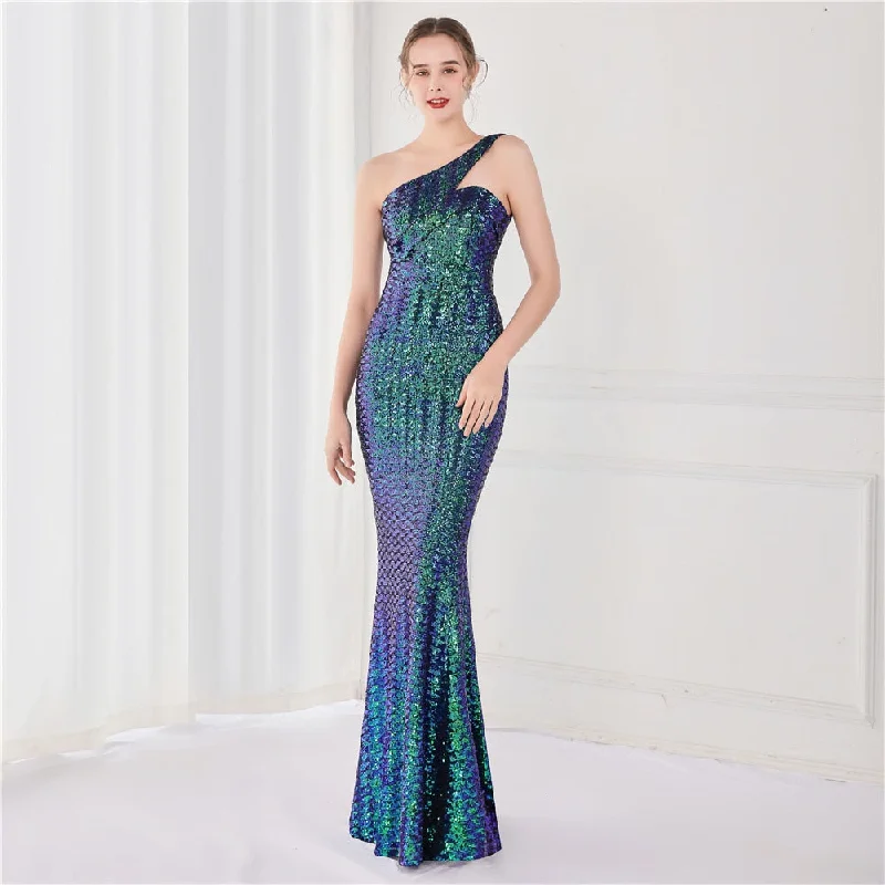 Deal Explosion pleated maxi dressBerriesJam - 2024 One Shoulder Sleeveless Sequin Party Formal Maxi Dress