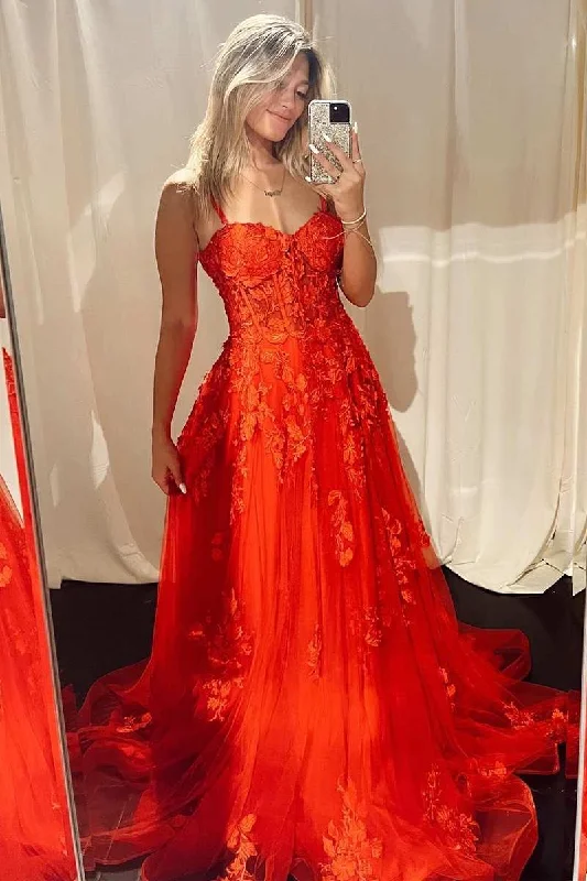 party dressRed Appliques Sweetheart A-Line Prom Gown