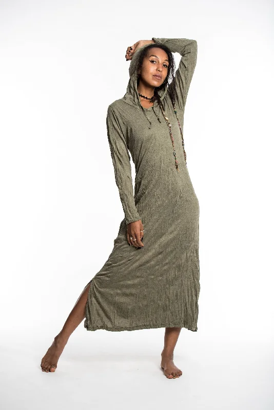Closeout Womens Solid Color Long Hoodie Dress in Green