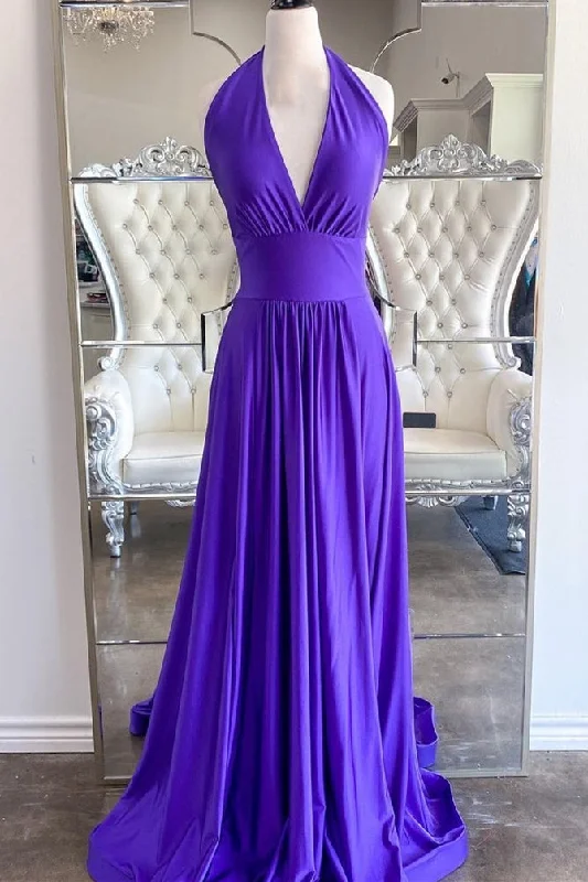 party-ready dressSimple Purple Halater A-line Maxi Dress