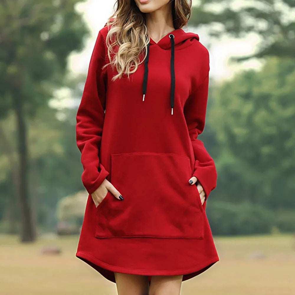 Special Buy Casual Loose Solid Women Hoodies Long Style Sweatshirt Casual Pocket Oversized Hoodie kpop Hoody Dress Pullover