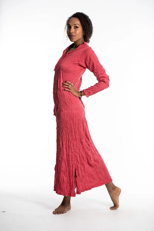 Huge Discounts Womens Solid Color Long Hoodie Dress in Red