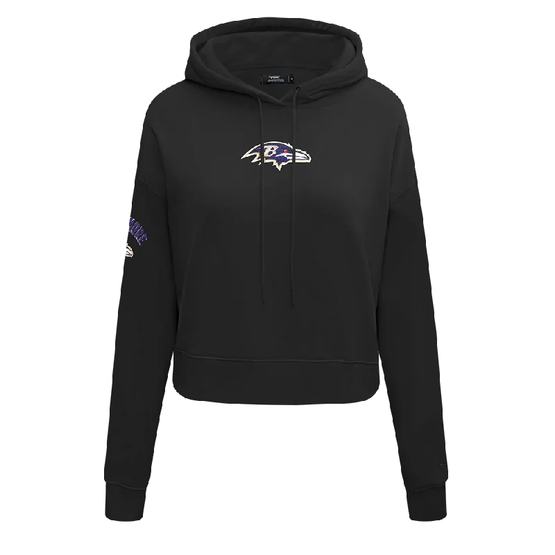 Price Rollback slim fit workout hoodieNFL BALTIMORE RAVENS CLASSIC WOMEN'S CROPPED PO HOODIE (BLACK)