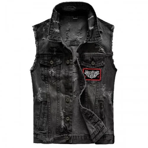 casual trench coatStranger Things Unisex Adult Hellfire Sleeveless Denim Jacket