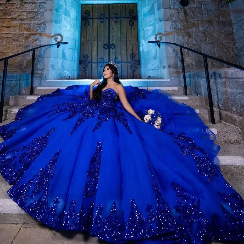 form-fitting dressBlue Ball Gown Quinceanera Dress Long Train Ruffle Princess Tulle Birthday Party Sweet 16 Dress